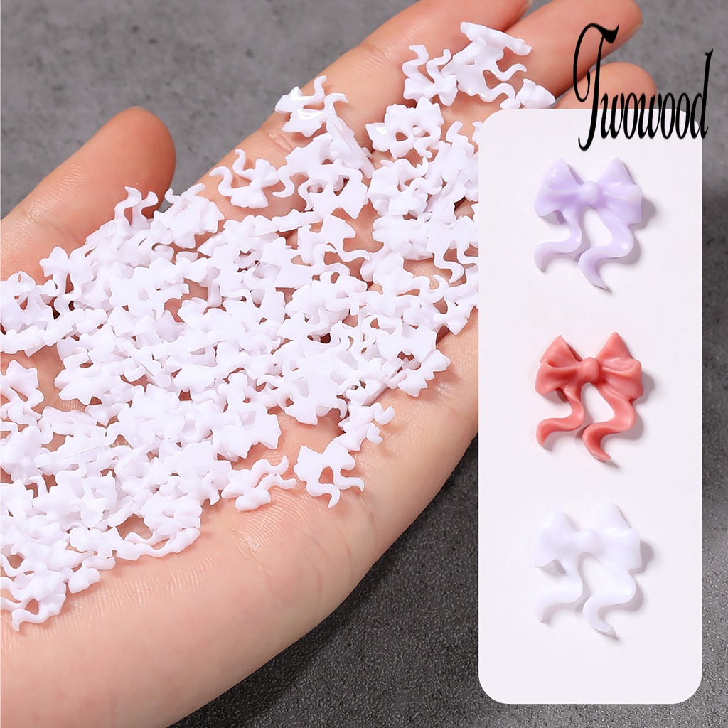 Twowood 50Pcs / Set Kuku Palsu Aksen Pita 3D Bahan Plastik Untuk Aksesoris Wanita Charms