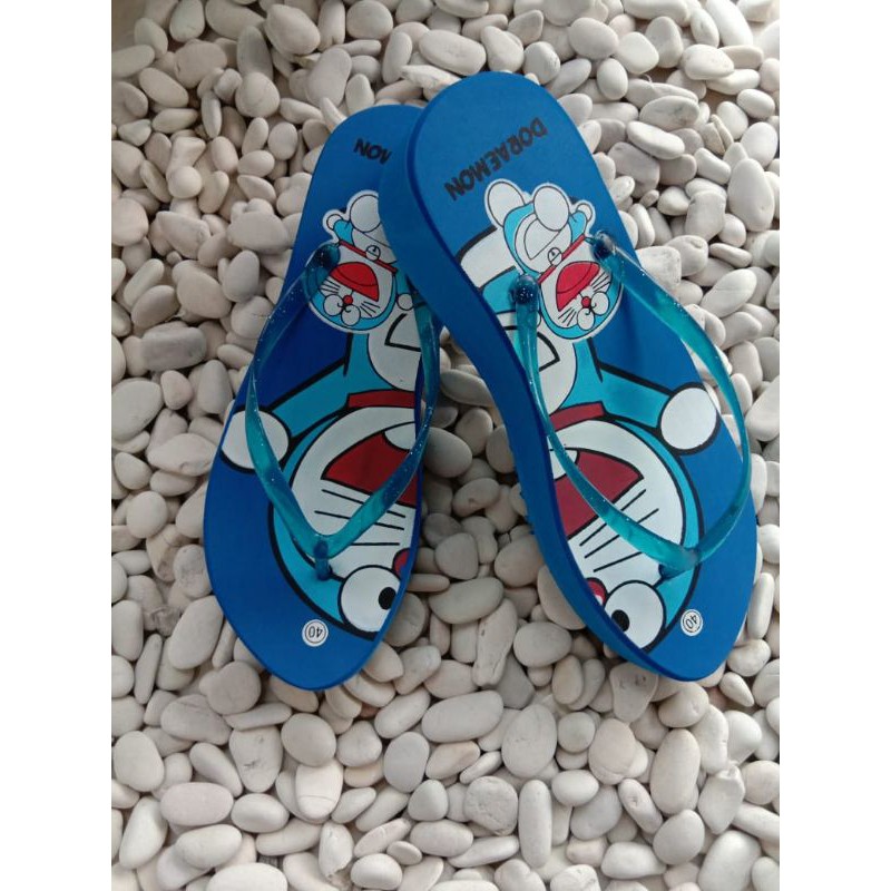 "BIGSALE" Sandal Jepit Wanita Wedges Doraemon heels 4,5Cm