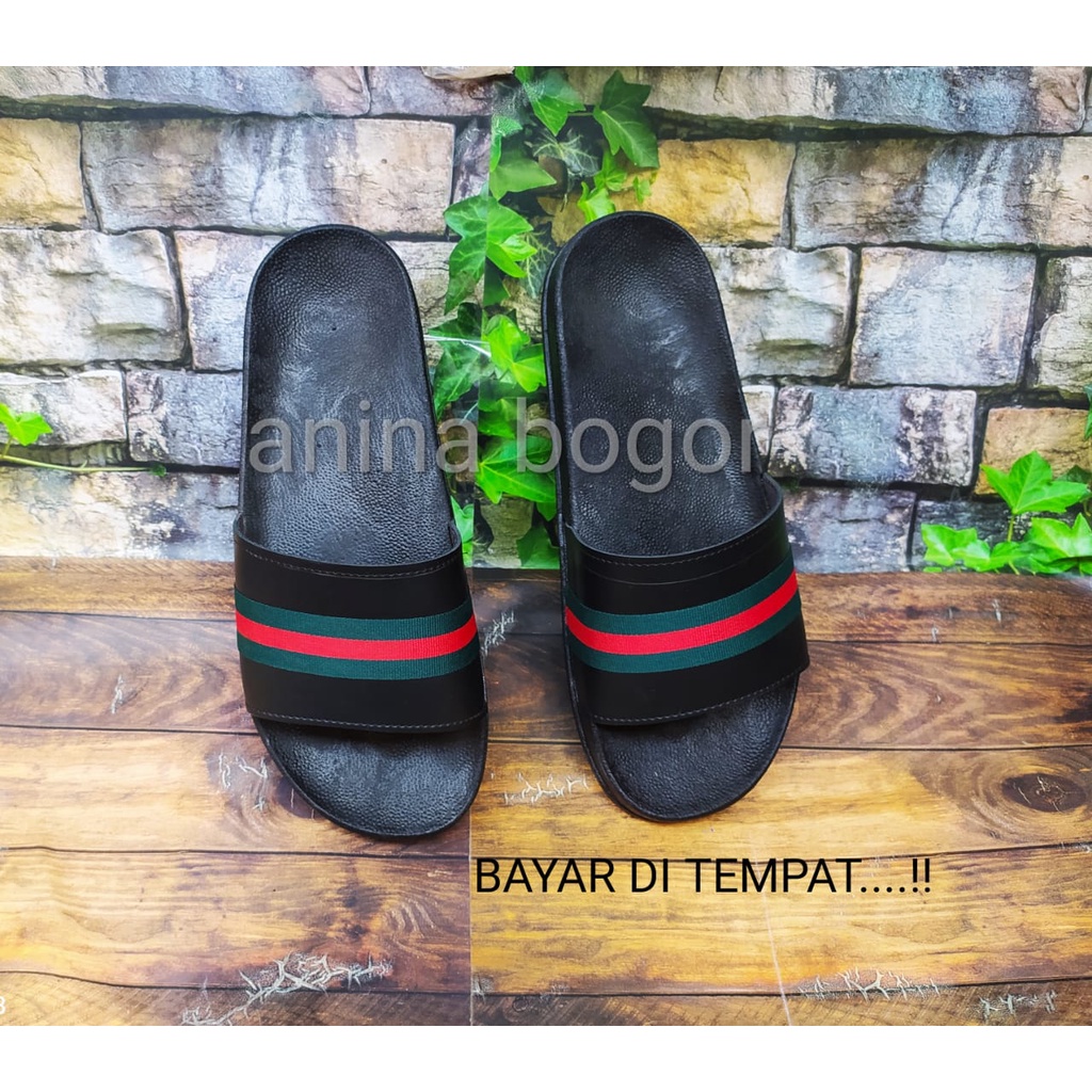 SANDAL SELOP WANITA PLAT WEBING/SENDAL SELOP PRIA/SELOP SANDAL/SendaLs Slide/Sandal Slop Urban Bahan Semi Leather Santai Nyaman Jalan NgemalL HangOut-Hitam