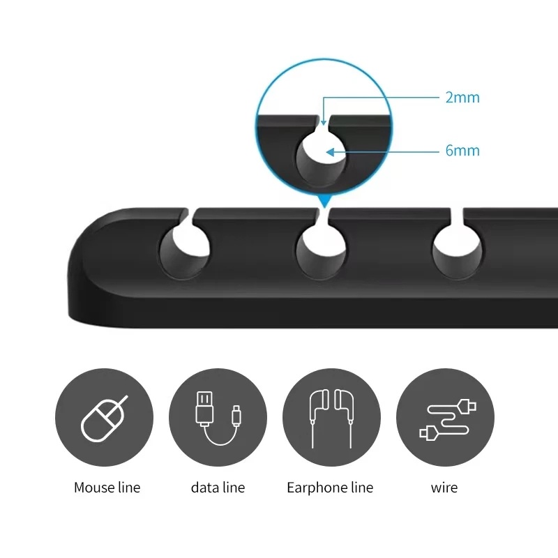 USB Cable Organizer Mouse Cable Holder/ Black Silicone Sorting Clip