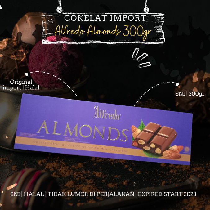 

ALFREDO ALMOND 300gr|COKELAT ALMOND UTUH|COKELAT IMPORT|COKELAT IMPORT BATAM TERMURAH | COKELAT HALAL SNI ANTI LUMER