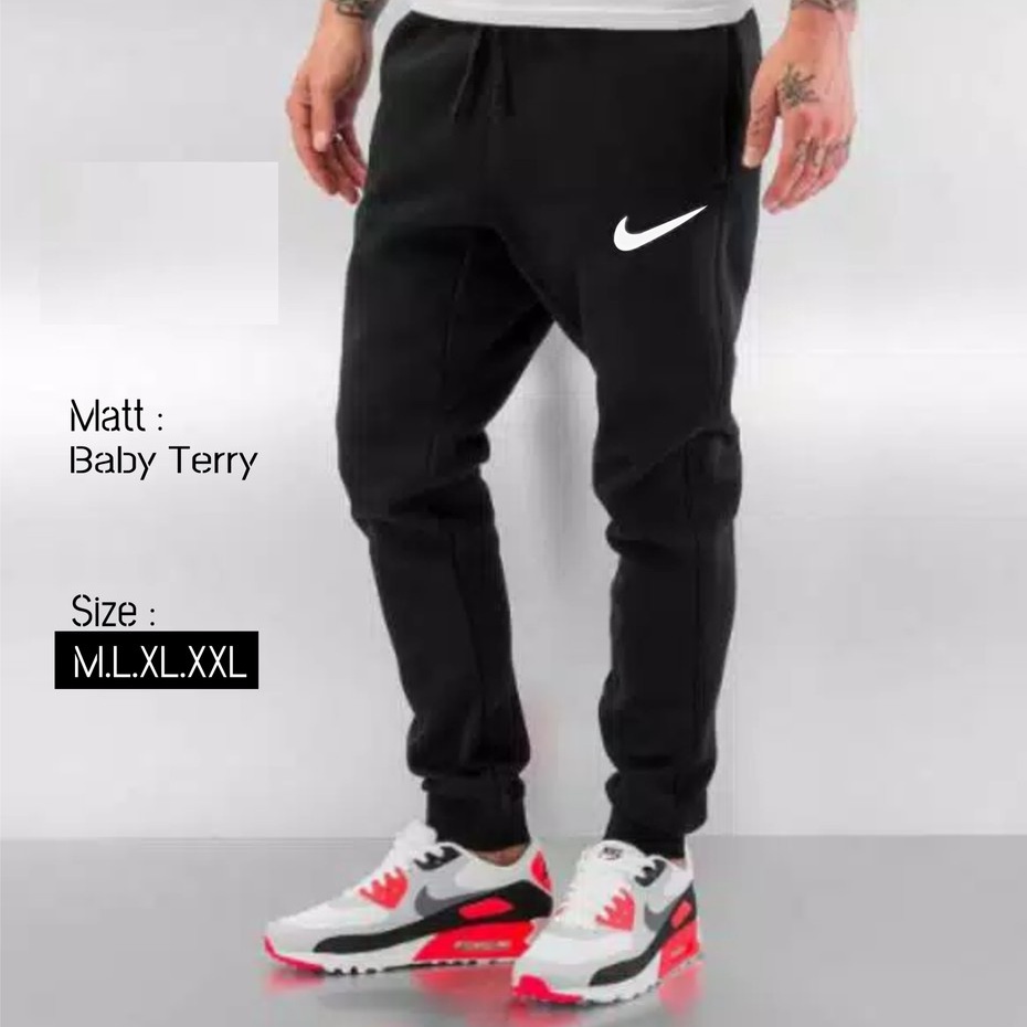 CELANA JOGER TERRY SWEATPANT PANJANG PRIA WANITA DEWASA JUMBO-HITAM