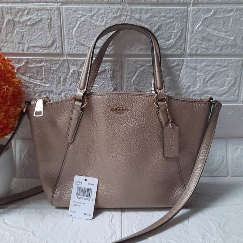 tas selempang coach kelsey metalic silver preloved second bekas platinum