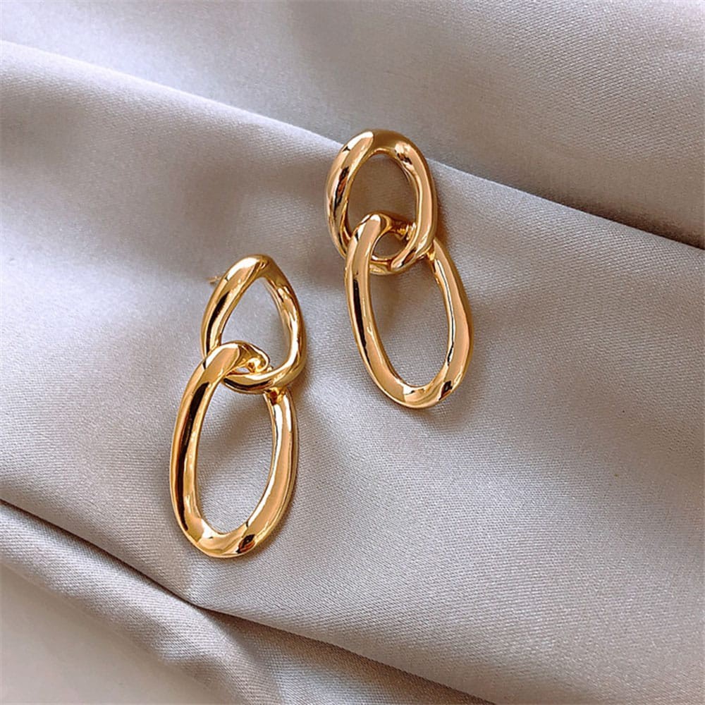 Anting Oval Geometris Aksesoris Fashion Wanita
