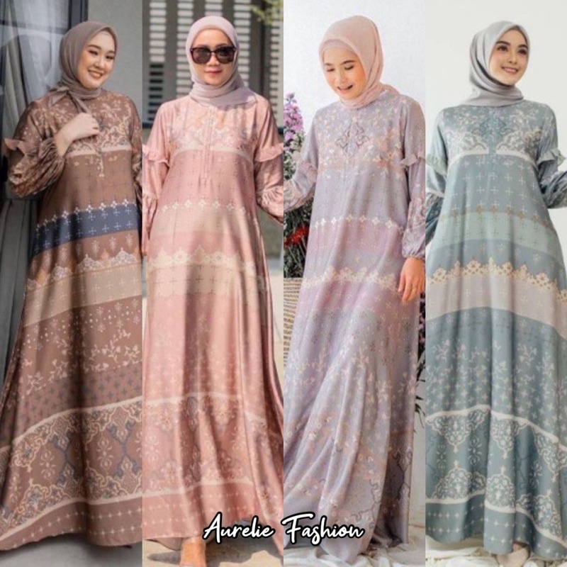 Gamis Maxmara Silk Bianca M/L/XL/XXL/JUMBO Kombi Ceruty Polos Lengan Balon