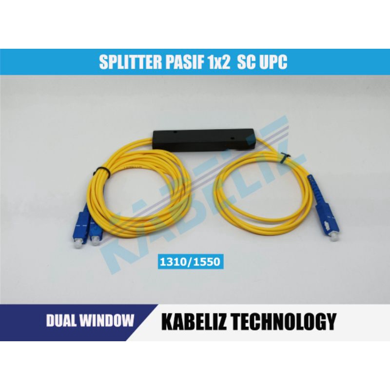 Splitter ratio ftth fiber optic 1x2 1*2 1:2 1/2 spliter rasio murah berkualitas yellow