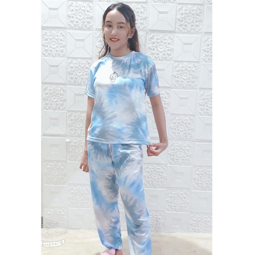 Rillo - Set Setelan CP  Wanita Tie Dye / Cotton Candy bordir Fit XL