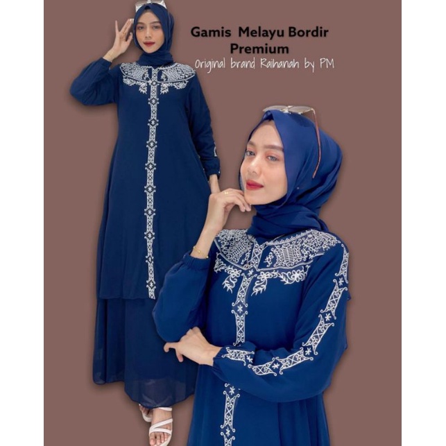 Gamis Melayu Malaysia Bordir Putih Premium