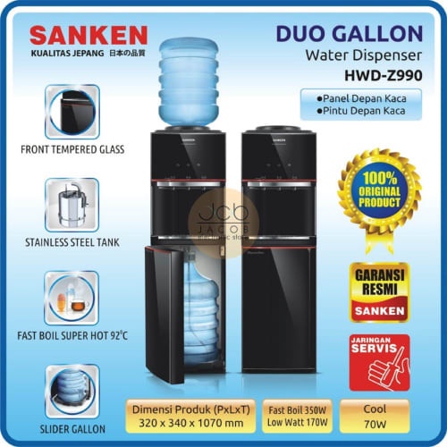 Sanken Dispenser Galon Atas Bawah HWD-Z99 Dua Gallon Tempered Glass