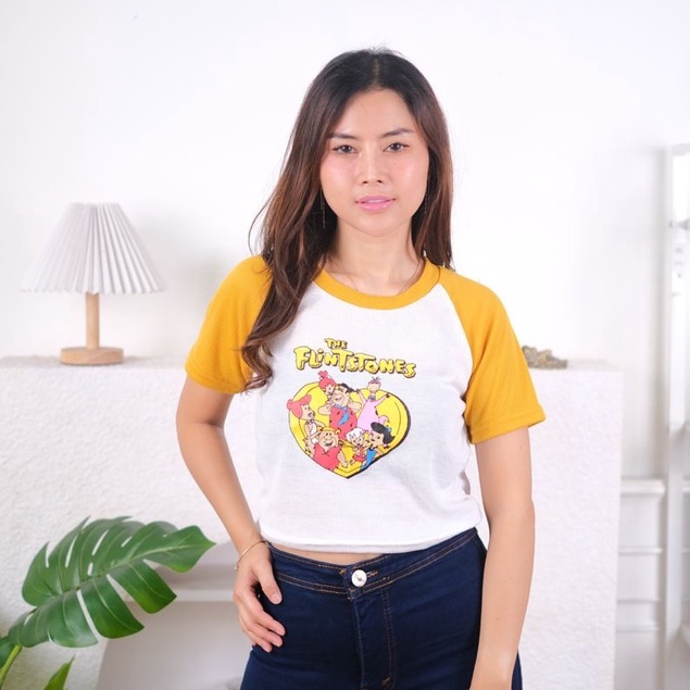 BEFAST - ZEC OOTD kaos crop NAMIRA / Crop Top Flintstones RIB / Kaos Crop Wanita / Atasan Lengan pendek / Pakain Wanita Remaja ABG / Trendy / Crop Top Motif Gambar / Kaos Santai Wanita / Terlaris / OOTD Remaja Wanita Ala Korean Style