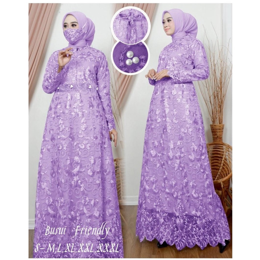 Kaira Gamis Busui Terbaru Full Brukat Tile Mutiara Maxi Dress Pesta Kondangan Size Jumbo S-M, L, XL, XXL, XXXL