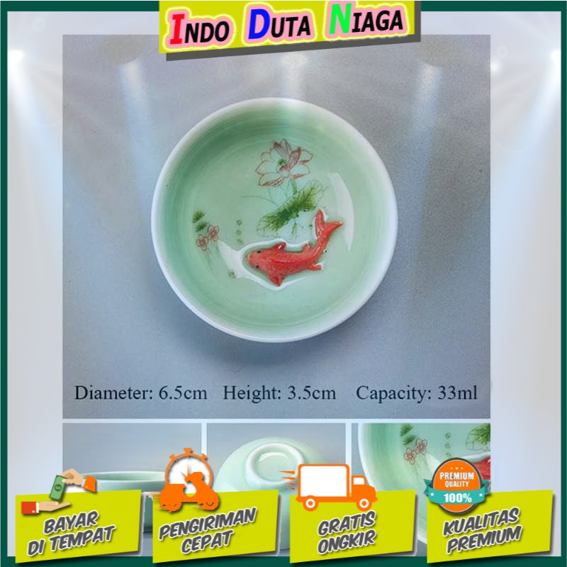 JUSEN Cangkir Teh Keramik Chinese Celadon Fish Teacup 33ml - D042