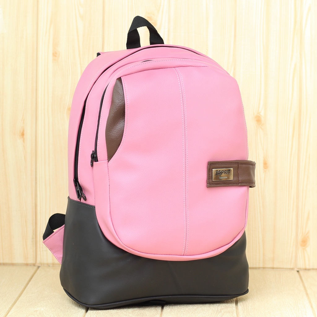 Ransel Wanita Espirit Polos Pink Stylish Backpack Multifungsi Original Kulit Sintetis Premium Murah Anti Air Kekinian Tas Sekolah Wanita SD SMP SMA Kuliah Remaja Laptop  Koreaan Style Kuliah Ori