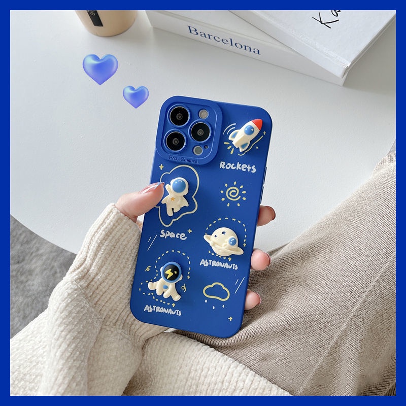 3D Biru Astronot Pola Casing Ponsel OPPO Reno5 5pro Reno6 F17 PRO F9 A92 F11 BlxA