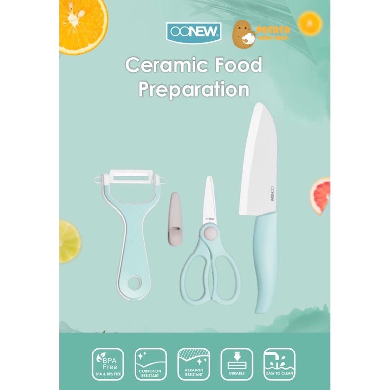 Oonew Ceramic Food Preparation Set / Gunting Pisau Peeler Keramik