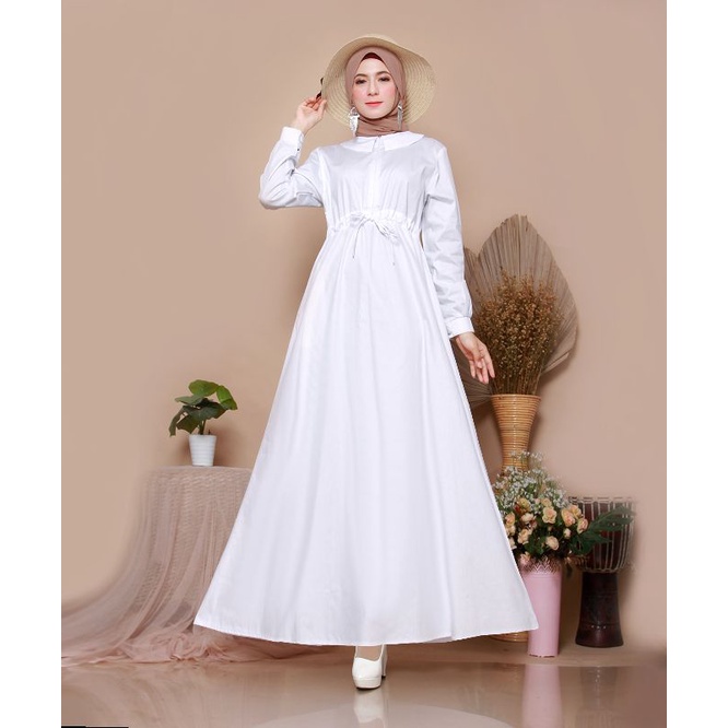 Gamis Katun Jepang Premium Ori Cantik Murah Model Kerah Polos Putih M L
