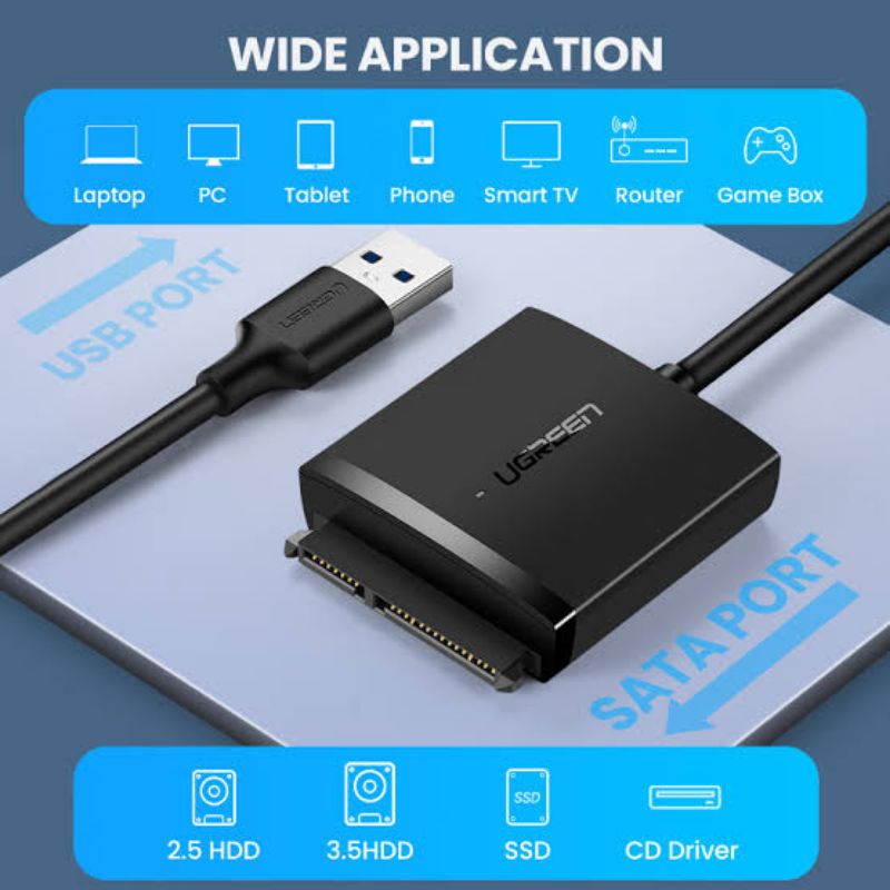 Ugreen USB 3.0 to SATA III 3 ori konverter Hardisk internal jadi external HDD SSD 3.5 PC 2.5 laptop konektor  converter original LG power DC adaptor 12v