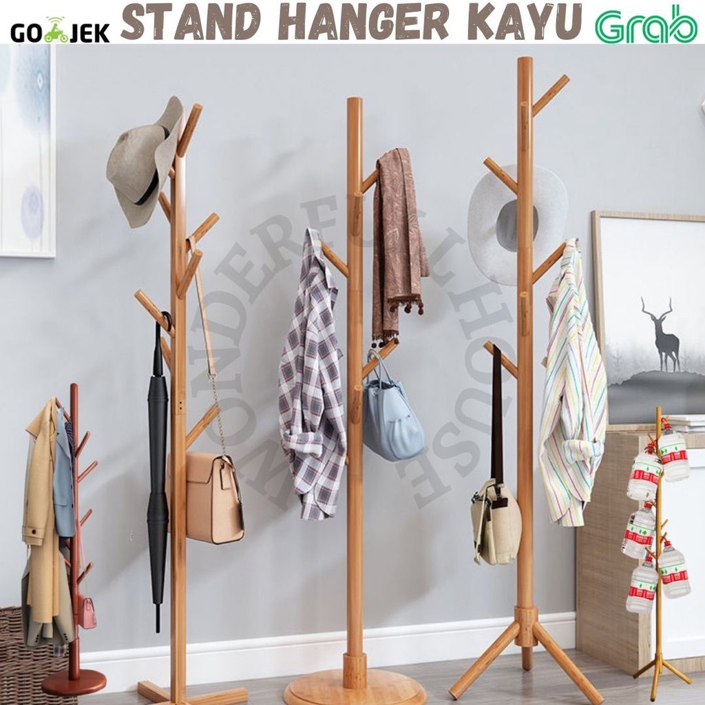 Standing Hanger Kayu Gantungan Baju, Topi, Tas Serbaguna Gantungan Model Berdiri Multifungsi