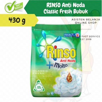 RINSO Detergen Sabun Bubuk Anti Noda Molto Classic Fresh 400g 400gram Deterjen Detergent