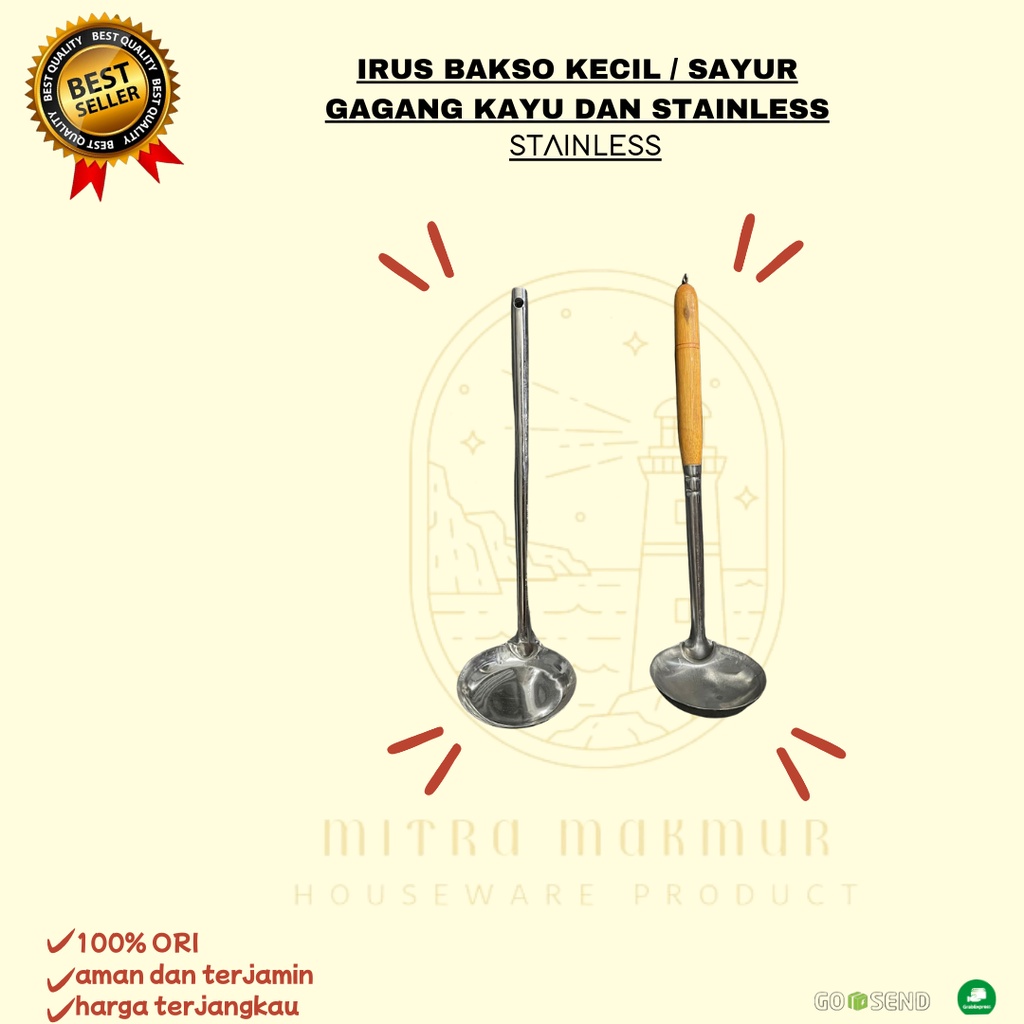 NEW!! IRUS BAKSO KECIL / CENTONG SAYUR GAGANG STAINLES DAN KAYU