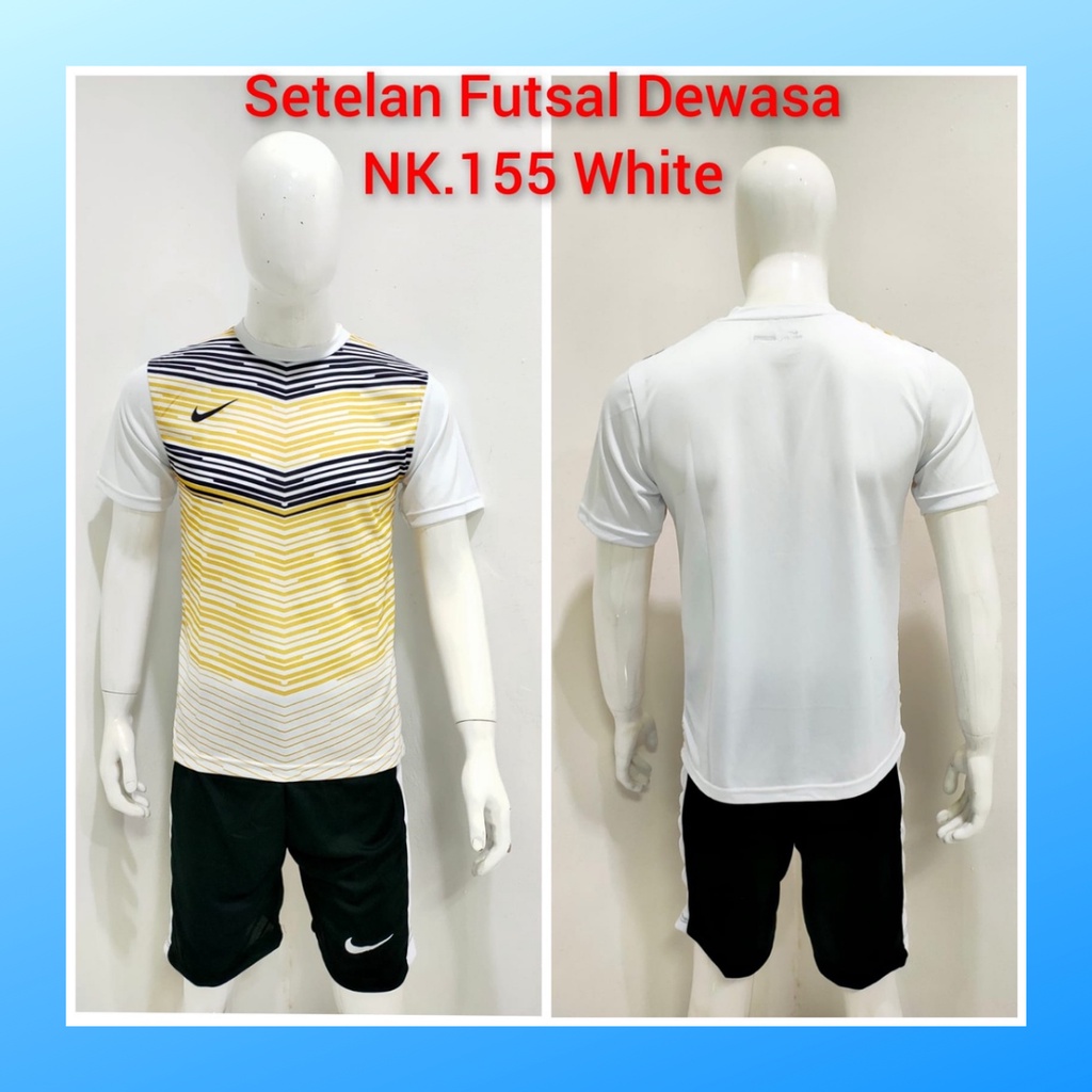 Kaos futsal pria jersey sepak bola baju dan celana setelan wanita dewasa t-shirt outfit seragam jarsey kostum olahraga pakaian apparel sport jersy soccer casual jersi suit NK155 putih