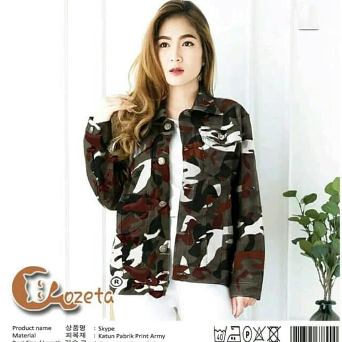 Promo 035 JAKET CEWE WANITA MOTIF LORENG ARMY ABU/ HIJAU SKYPE LINNA ThevaShop