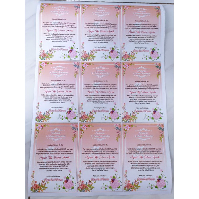 Cetak Undangan Syukuran 4 bulanan / 7 bulanan kertas Art Paper