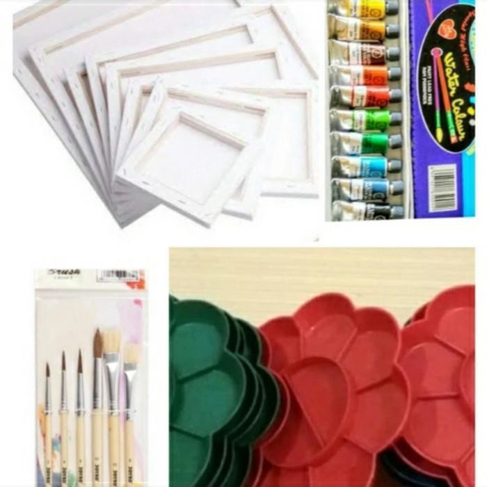 

Lukisan / paket lukis (kanvas 20x20+kuas+palet+cat air) Bisa cod