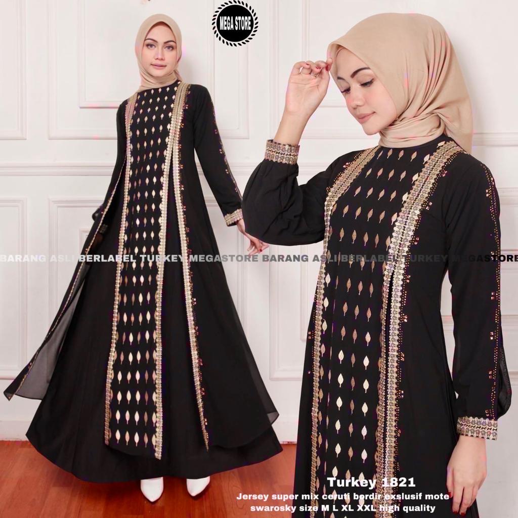 Turkey Abaya Original Asli megastore Model 1821 Gamis Jumbo kekinian Inner Outer Ceruti Jersey Premi