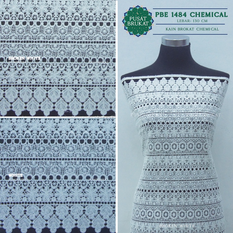 KAIN BRUKAT BRIDAL CHEMICAL - BROKAT PRADA / OKKY BORDIR, WHITE &amp; OFF WHITE LEBAR 130CM  [harga per 0.5m]