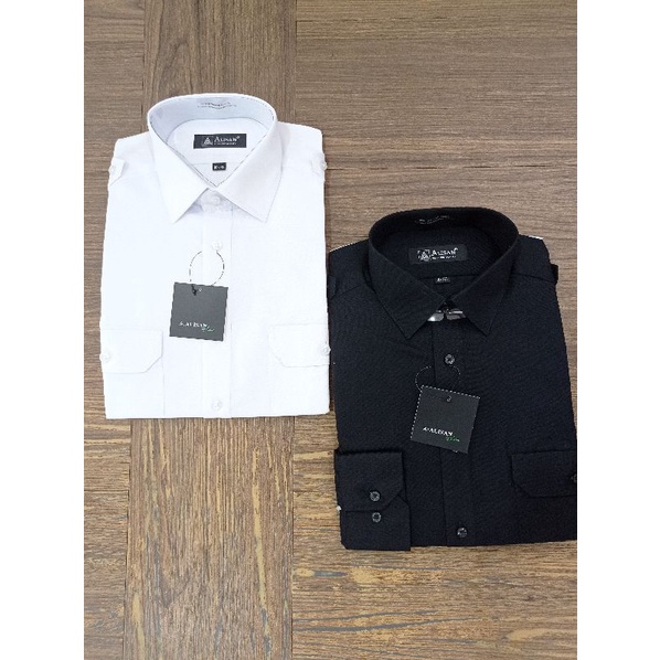 Kemeja Alisan Polos Pangkat Putih/Hitam Pilot Panjang Regular