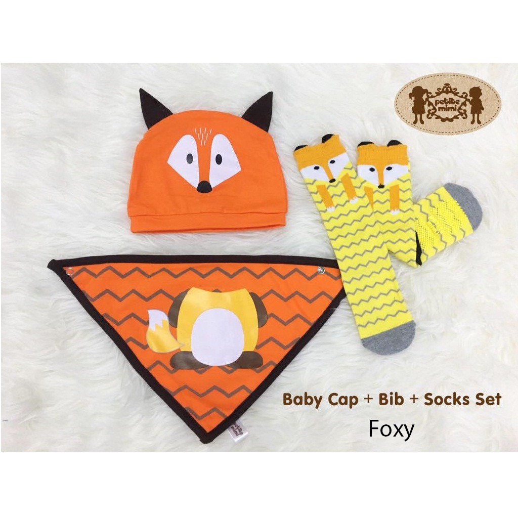 Petite Mimi Baby Cap + Bib + Sock Set 3in1