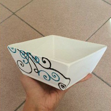 Mangkok Keramik Kotak Putih Ukir 15x15cm