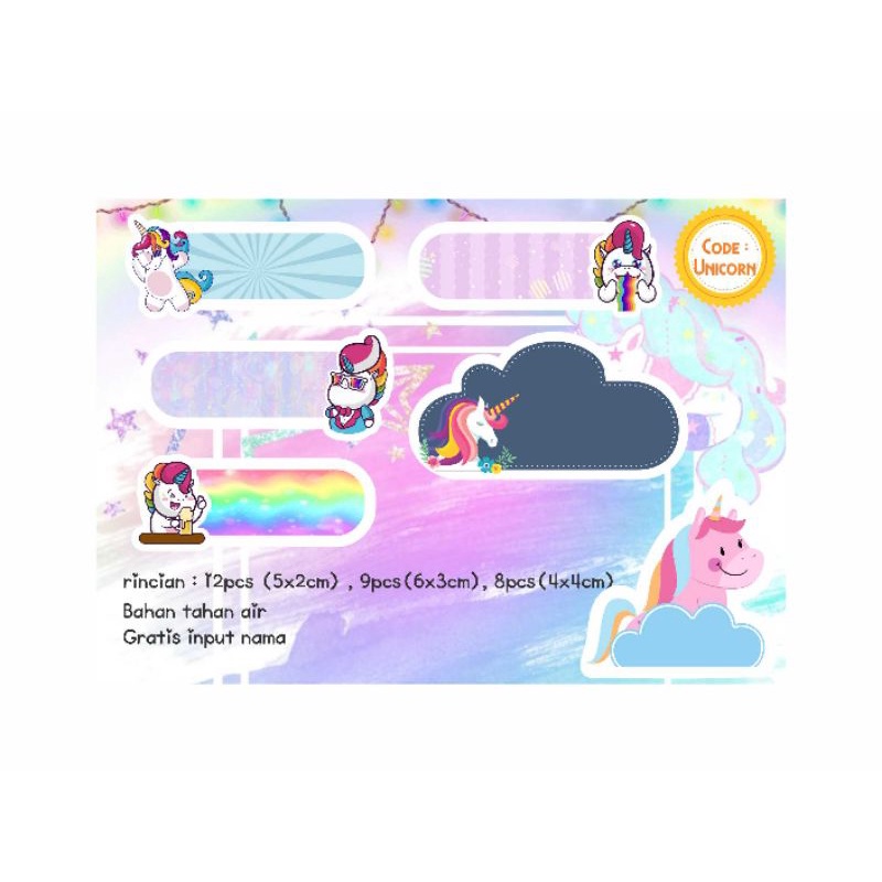 

STICKER LABEL NAMA CUSTOM character UNICORN