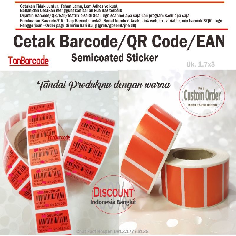 

cetak sticker Barcode/QR semicoated hijau 1.7x3 900pc Tanbarcode