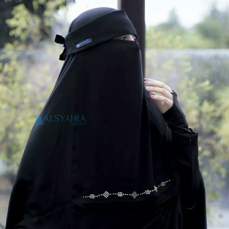 Niqab Poni Alhajr Sifon Silk Jetblack Alsyahra Exclusive