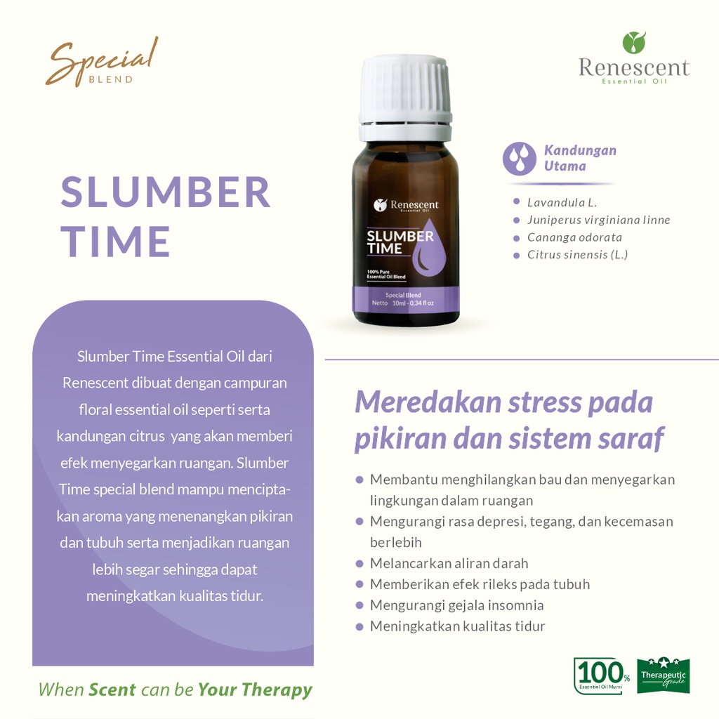 Renescent Special Blend Slumber Time Essential Oil 10ml Deep Sleep Diffuser Aromatherapy Humidifier Air Purifier Lilin Aromaterapi