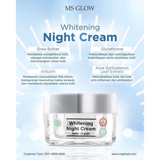 【Official Store】MS GLOW Night Cream MsGlow | Acne Whitening Luminous Whitecell Ultimate | Cream Malam Jerawat Kusam Flek Pori Pori Besar Pelembab Pencerah