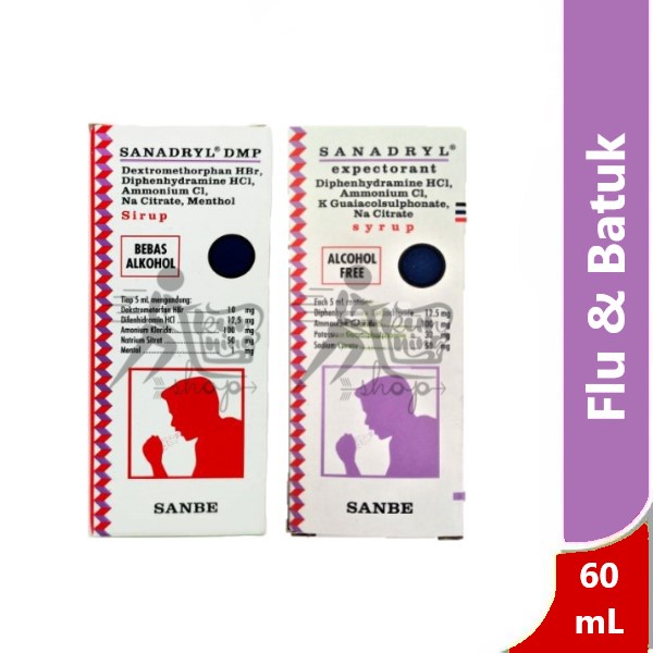 Sanadryl & Sanadryl DMP Sirup 60 mL - obat flu batuk alergi