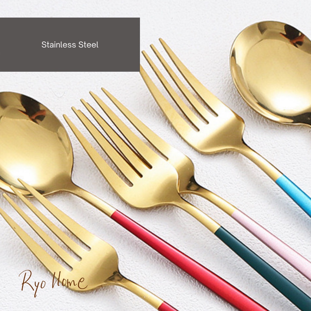 [ RYO ] DIN SENDOK GARPU Alat Makan Stainless steel / 21,5 cm  / Peralatan Dapur / Cutlery Set / Spoon Fork /-1