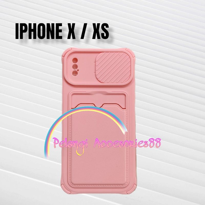 CASE IPHONE X / XS CASE SOFTCASE SLEDING WARNA WARNI SLOT CARD