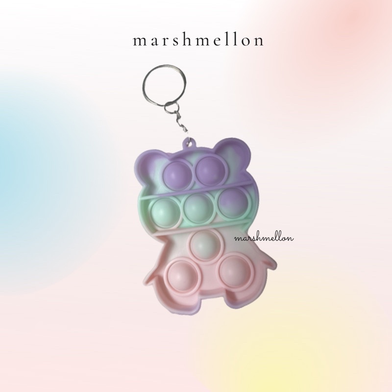 Gantungan Kunci Pop It & Gelang Pop It Pastel Rainbow | Pop It Gurita | Princess Key Chain (Snow White Cinderella Aurora Belle) | Pop It Warna Lilac Pink Tosca Fidget Key Chain Macaron-Bear