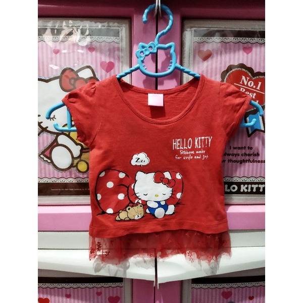Preloved kaos anak hello kitty merah renda ori sanrio license