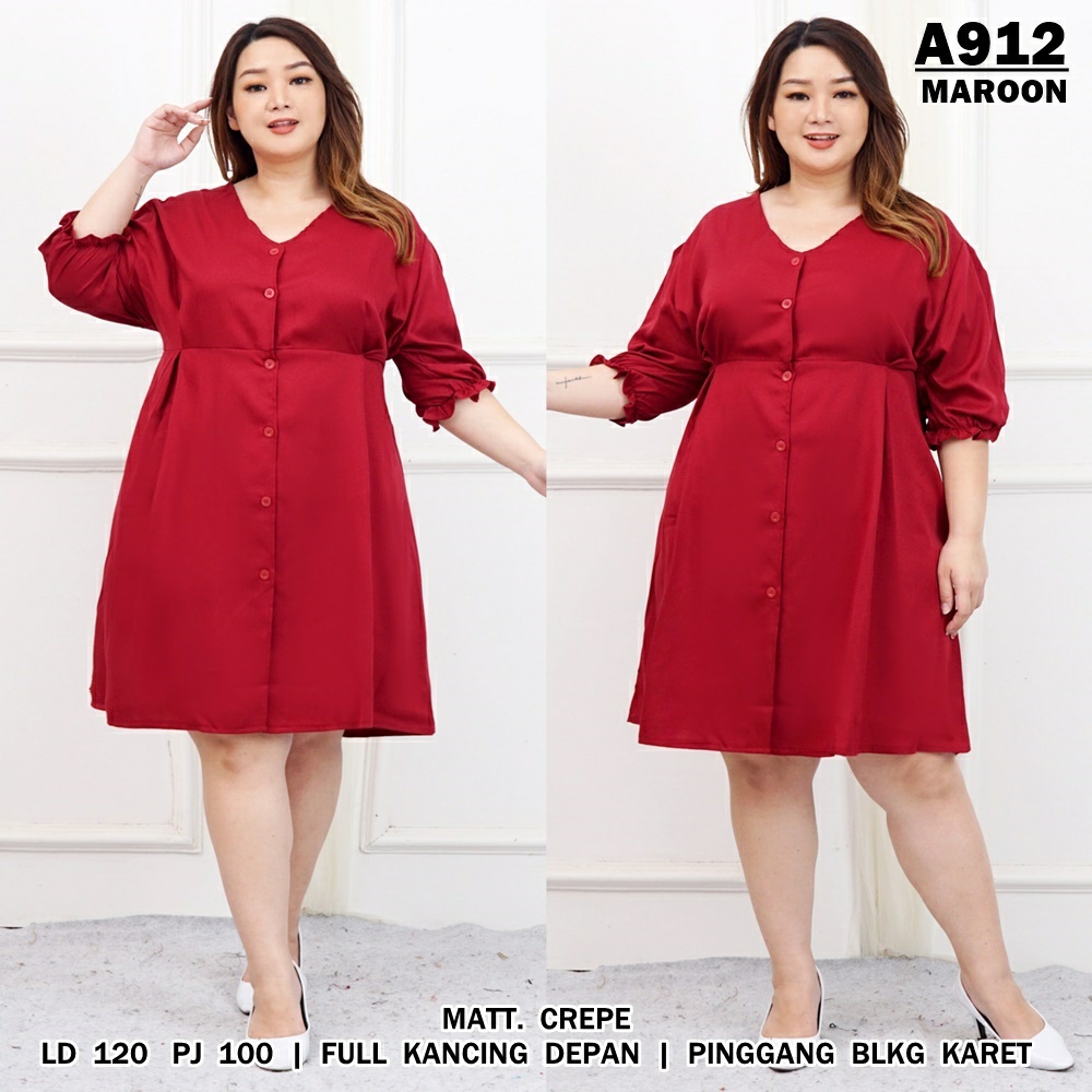 WSE390 - Dress Olin BIG SIZE Mosscrepe UK XXXL LD 120 CM PJ 100 CM Dress Wanita Jumbo 3XL PREMIUM QUALITY