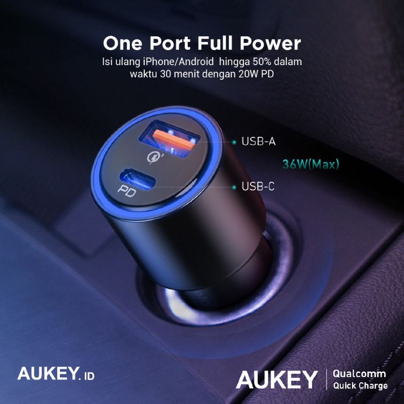 Aukey Expedition CC-Y18S Car Charger USB-C PD  GARANSI 2 TAHUN