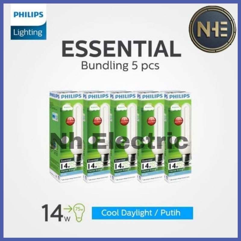 Lampu Philips Essential 14W Watt Putih CDL E27 - Esst 14 Watt Philips White 220V SNI Bundling 5 Pcs