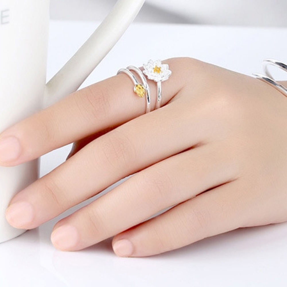 Huluboy Cincin Model Terbuka Desain Bunga Teratai Gaya Elegan Adjustable Untuk Pengantin Wanita