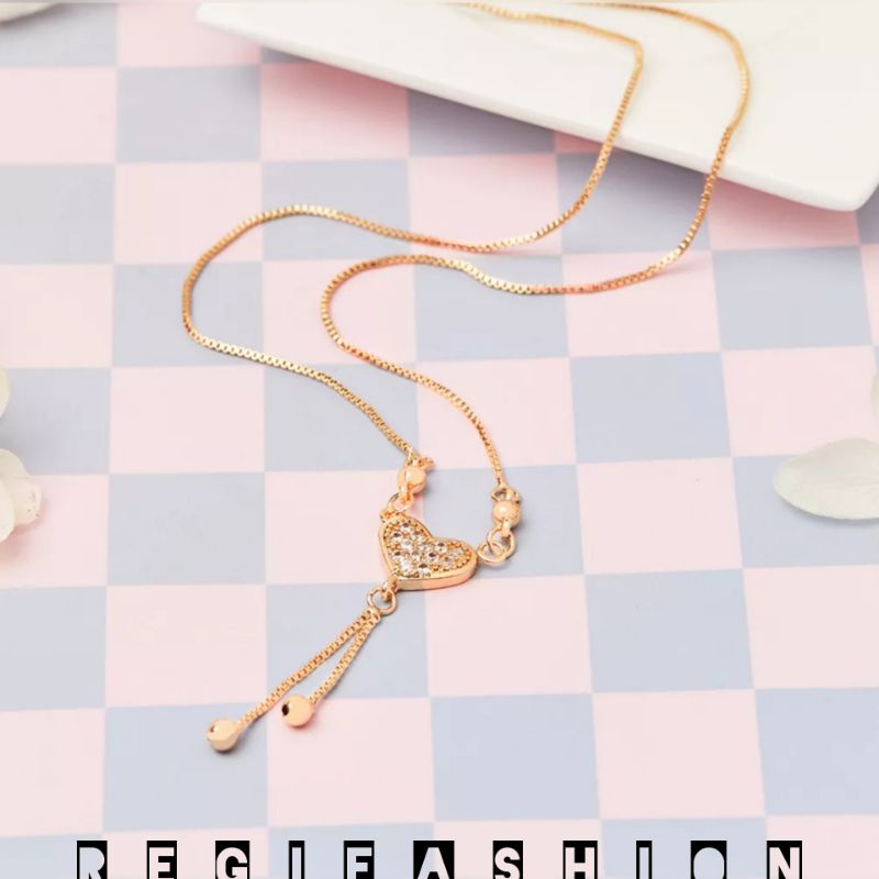 Kalung titanium liontin love gold fashion wanita terlaris anti karat tidak luntur