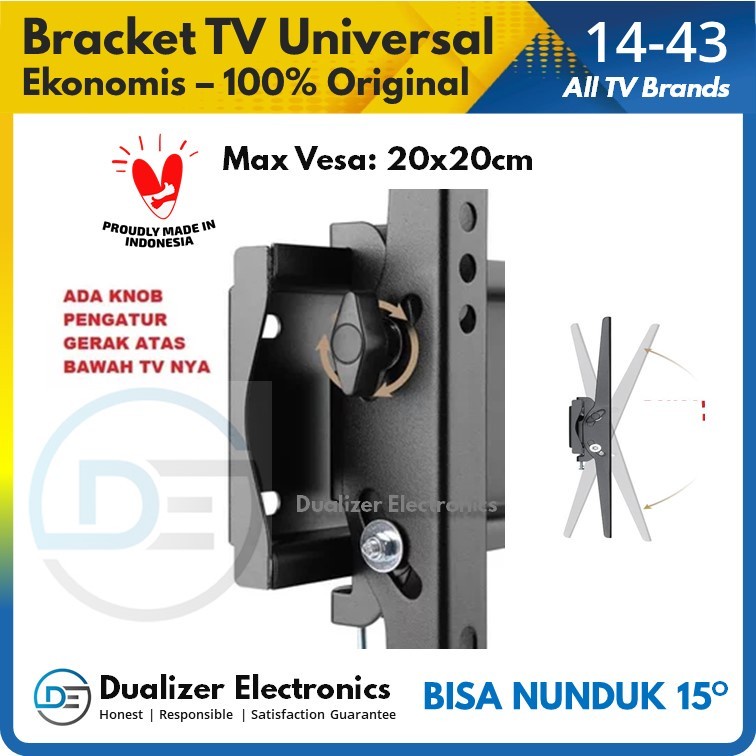 Bracket TV LED 17 19 20 21 24 25 28 32 40 42 43 Inch Universal Kokoh Bisa Nunduk Semua Merk TV