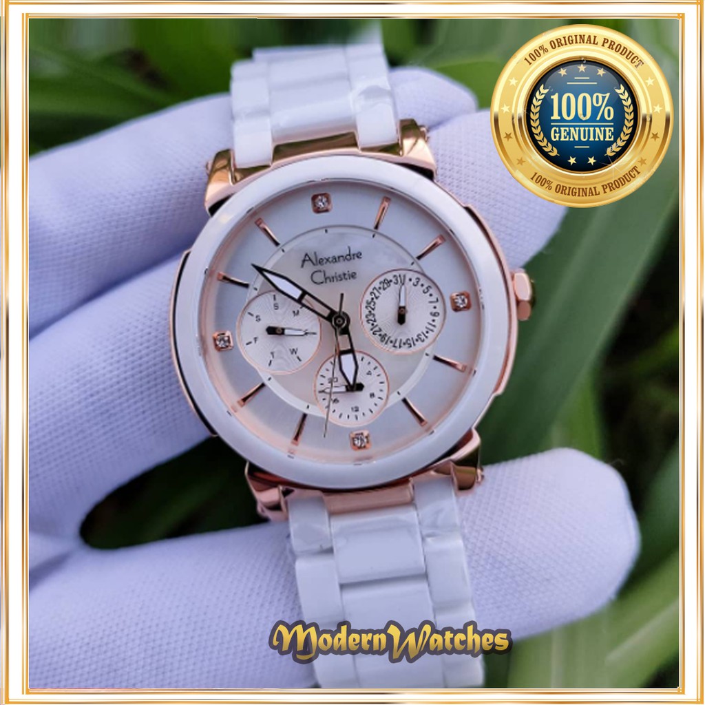 Jam Tangan Wanita Alexandre Christie AC 2880 / 2376 Original Keramik White Rosegold Putih AC 2517 Al